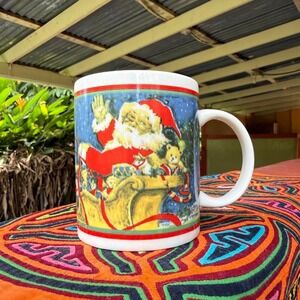 Vintage Christmas Santa sleigh mug xmas holiday decor